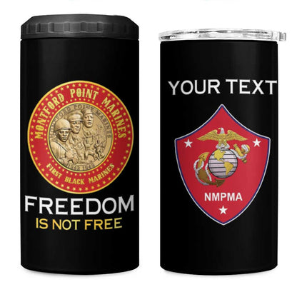 Personalized Honoring the First Black Marines 4 in 1 Can Cooler Tumbler Montford Point Heroes - Black - African Pride