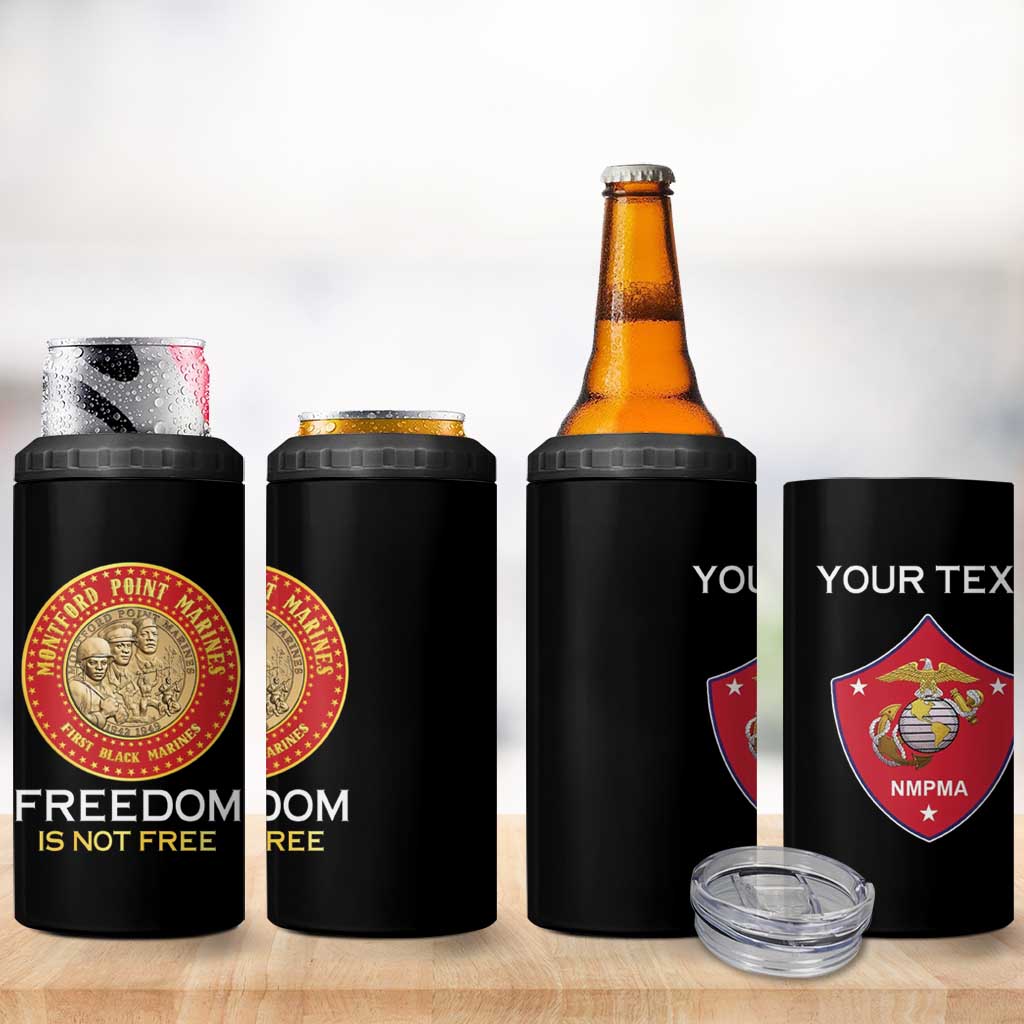 Personalized Honoring the First Black Marines 4 in 1 Can Cooler Tumbler Montford Point Heroes - Black - African Pride