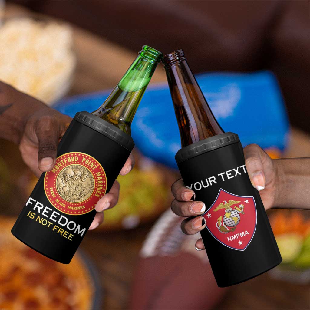 Personalized Honoring the First Black Marines 4 in 1 Can Cooler Tumbler Montford Point Heroes - Black - African Pride