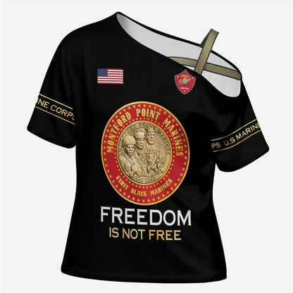Personalized Proud to Honor Montford Point Marines Cross Shoulder Shirt Freedom Is Not Free - Black
