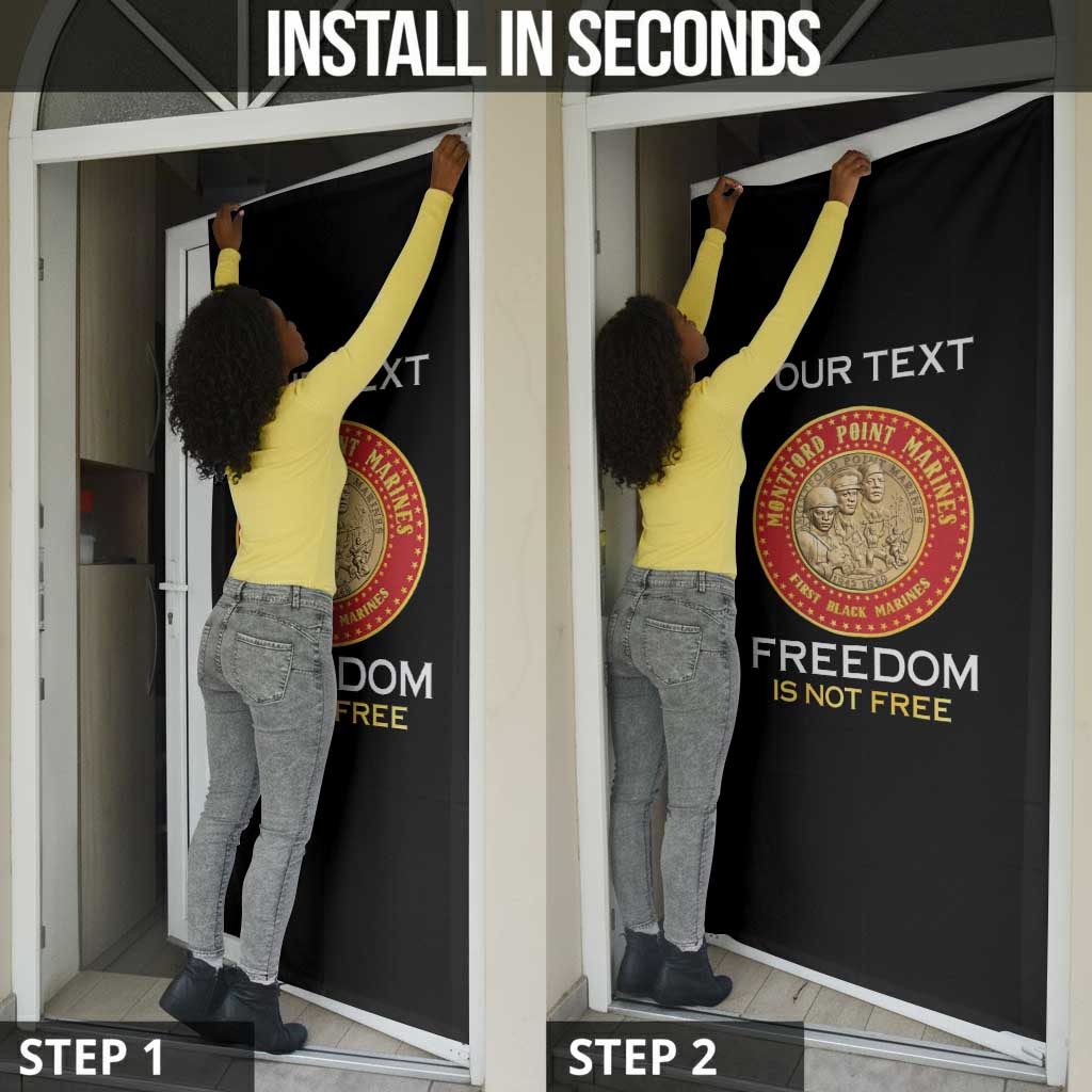 Personalized Proud to Honor Montford Point Marines Door Cover Freedom Is Not Free - Black