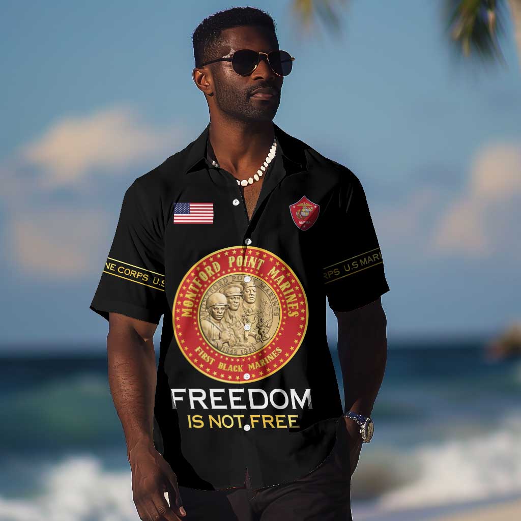 Personalized Honoring the First Black Marines Hawaiian Shirt Montford Point Heroes - Black - African Pride
