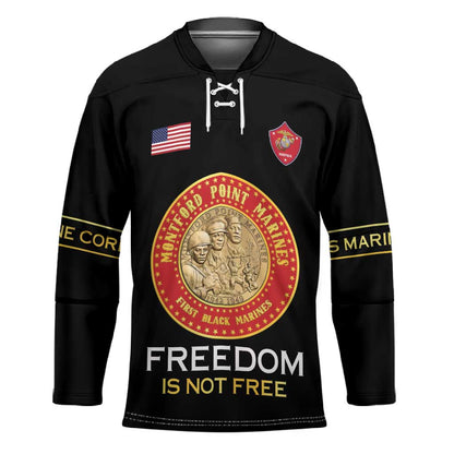Personalized Proud to Honor Montford Point Marines Hockey Jersey Freedom Is Not Free - Black