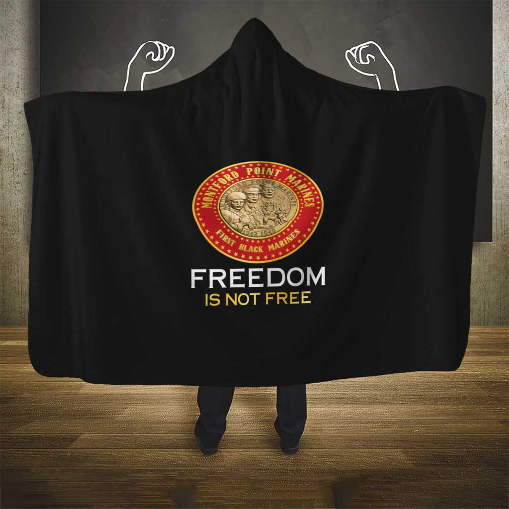 Honoring the First Black Marines Hooded Blanket Montford Point Heroes - Black - African Pride