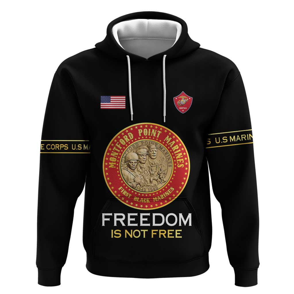 Personalized Honoring the First Black Marines Hoodie Montford Point Heroes - Black - African Pride