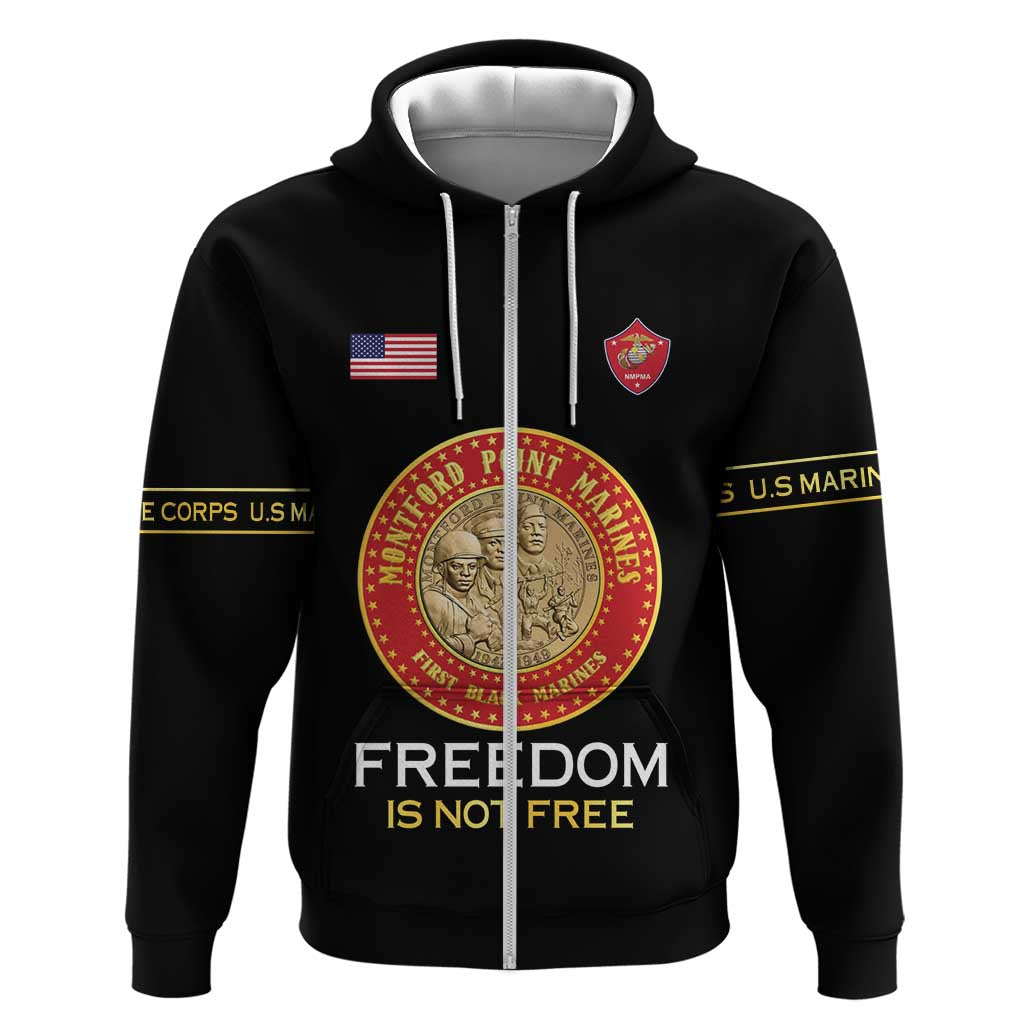 Personalized Honoring the First Black Marines Hoodie Montford Point Heroes - Black - African Pride