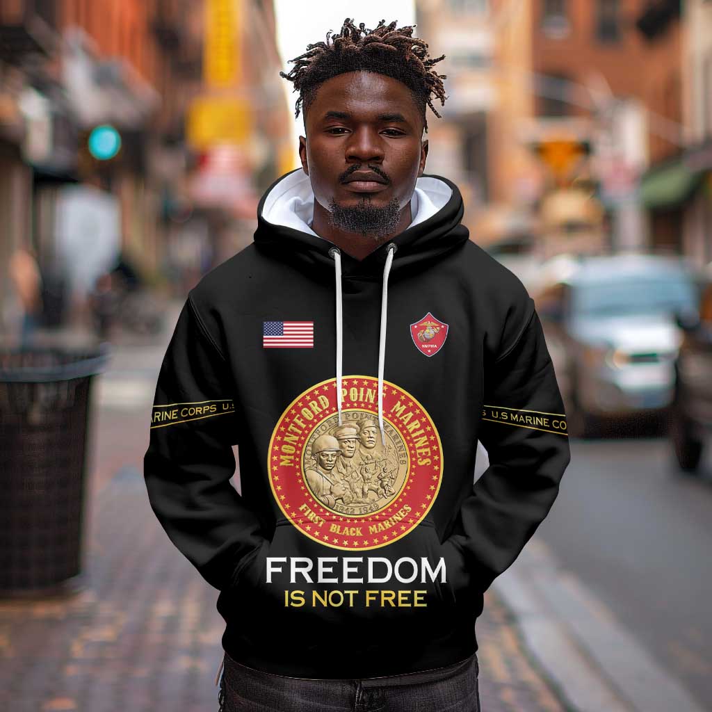 Personalized Honoring the First Black Marines Hoodie Montford Point Heroes - Black - African Pride