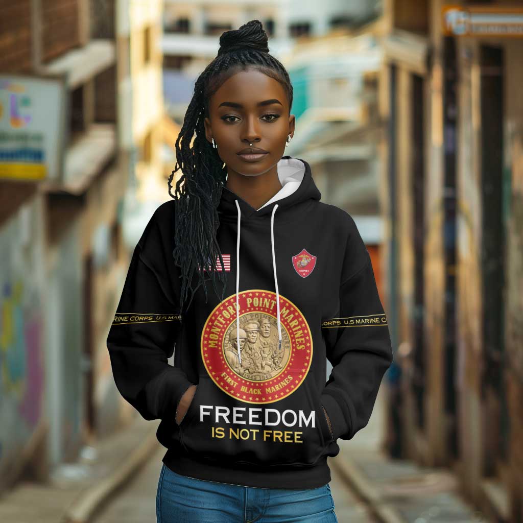 Personalized Honoring the First Black Marines Hoodie Montford Point Heroes - Black - African Pride