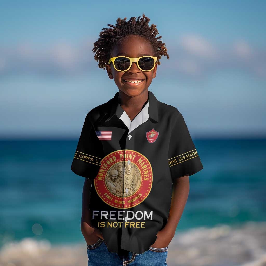 Personalized Honoring the First Black Marines Kid Hawaiian Shirt Montford Point Heroes - Black - African Pride