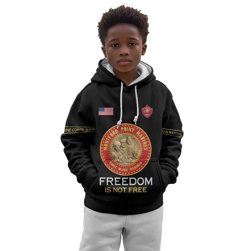 Personalized Honoring the First Black Marines Kid Hoodie Montford Point Heroes - Black - African Pride