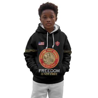 Personalized Honoring the First Black Marines Kid Hoodie Montford Point Heroes - Black - African Pride