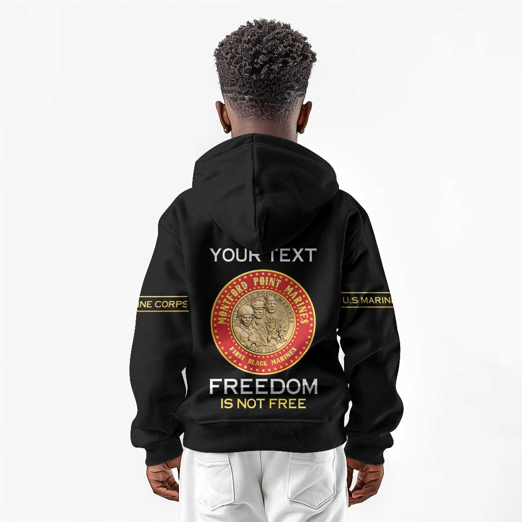 Personalized Honoring the First Black Marines Kid Hoodie Montford Point Heroes - Black - African Pride