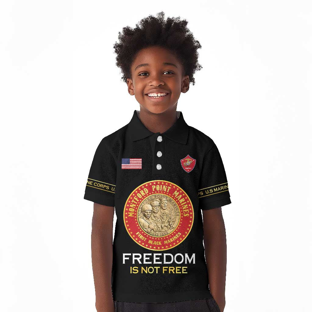 Personalized Honoring the First Black Marines Kid Polo Shirt Montford Point Heroes - Black - African Pride