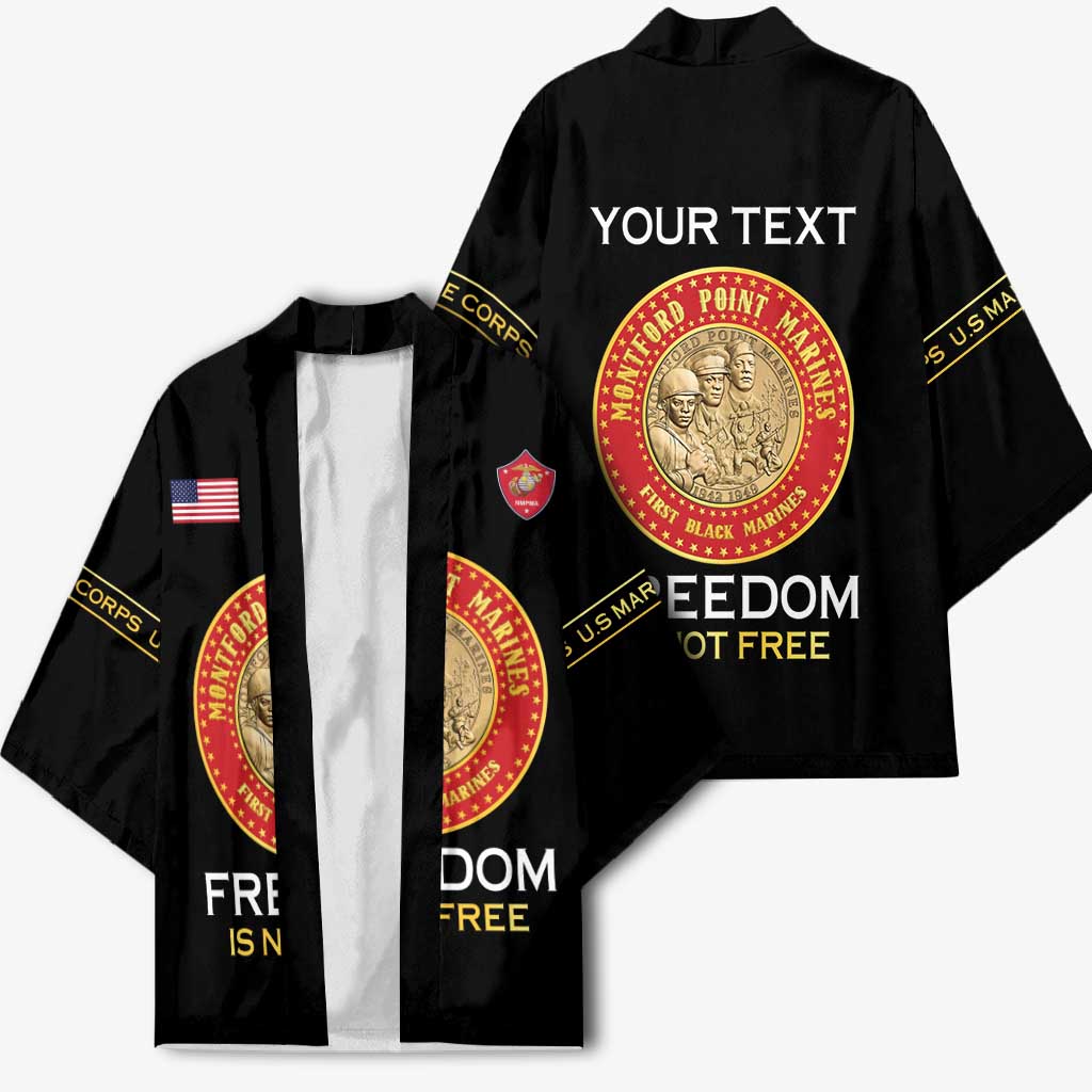Personalized Proud to Honor Montford Point Marines Kimono Freedom Is Not Free - Black
