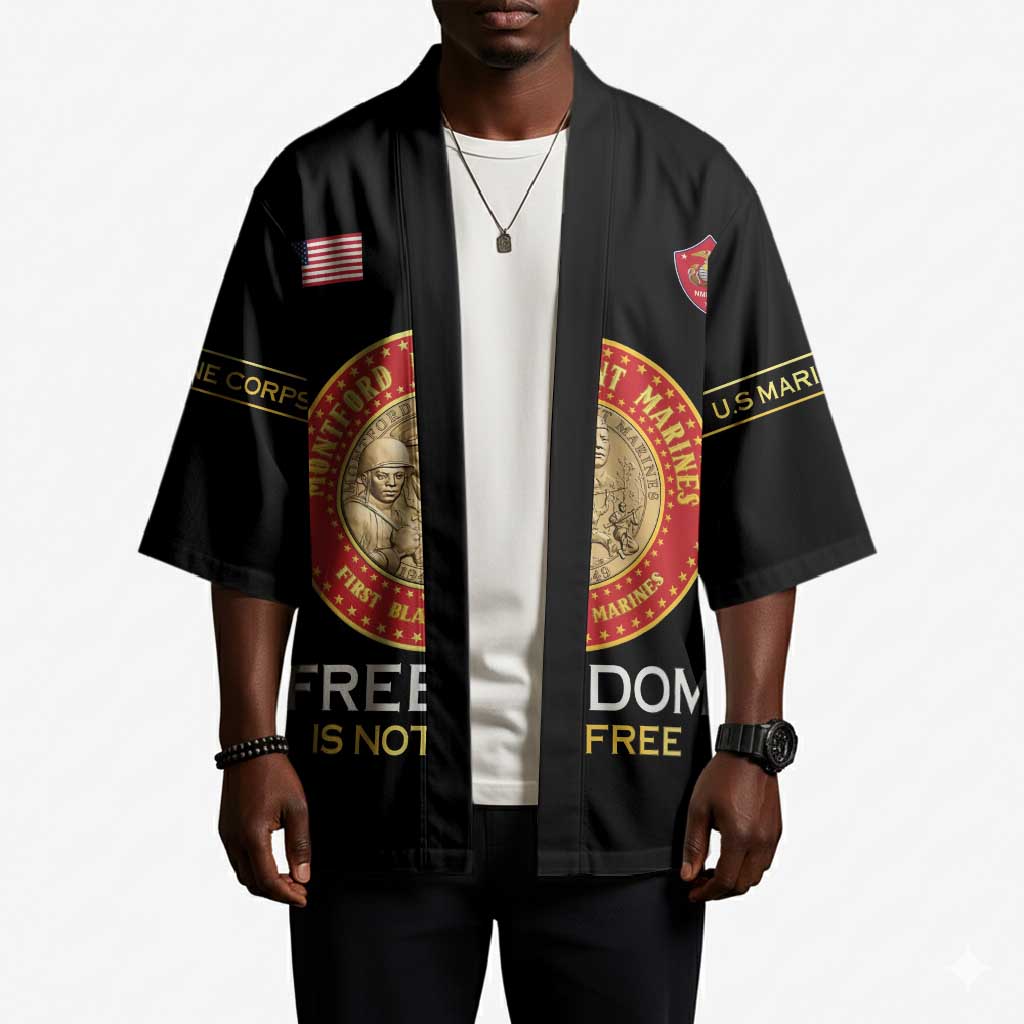 Personalized Proud to Honor Montford Point Marines Kimono Freedom Is Not Free - Black
