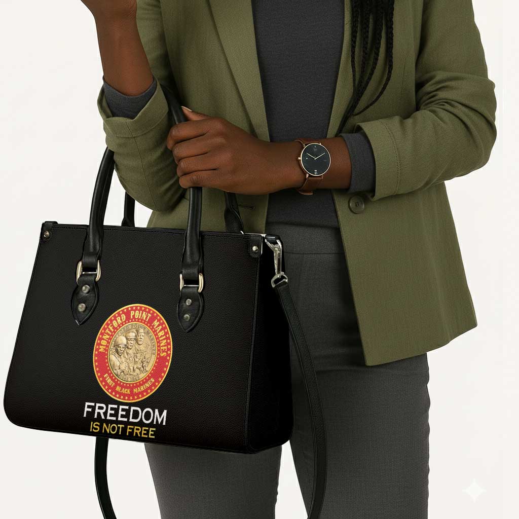 Proud to Honor Montford Point Marines Leather Bag Freedom Is Not Free - Black