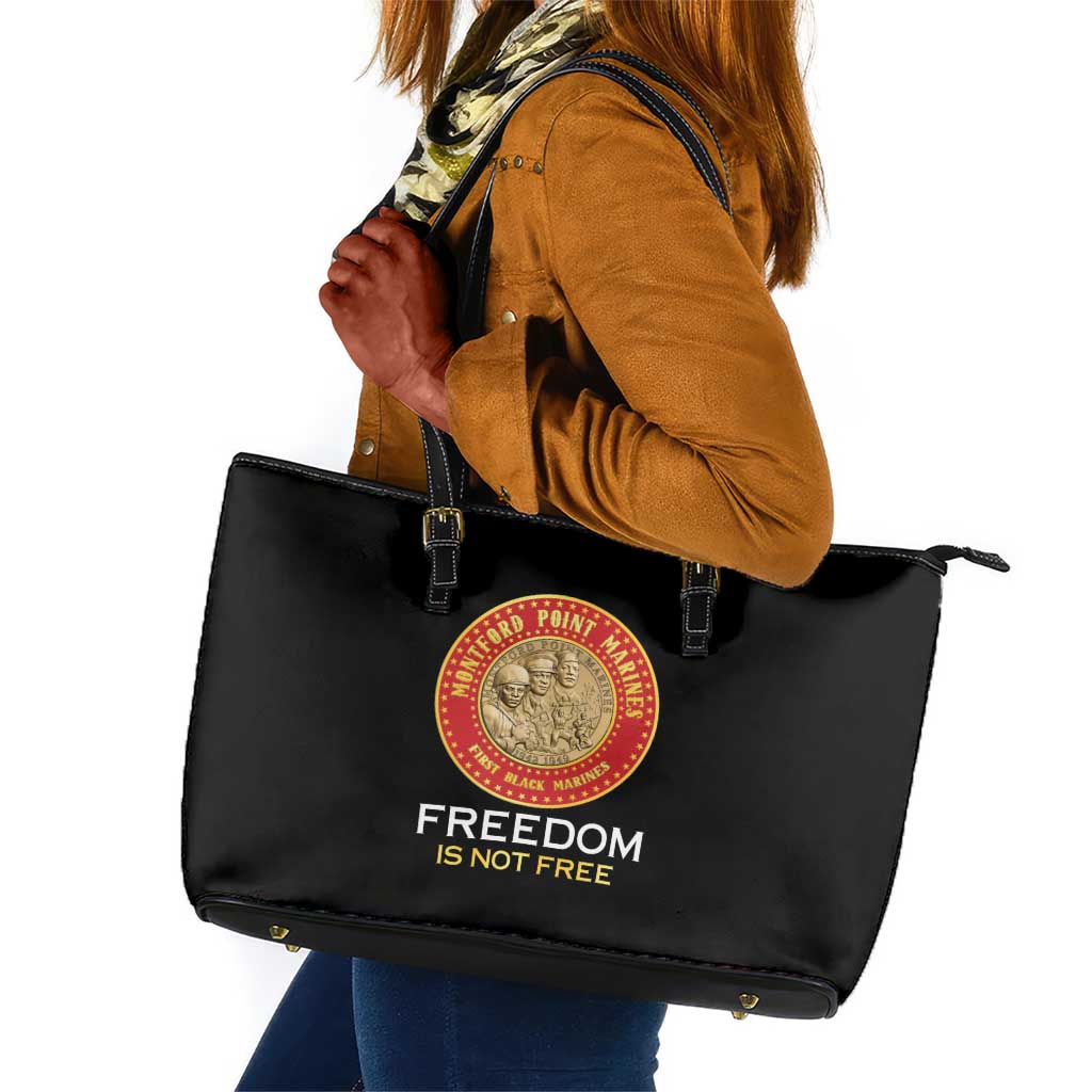 Honoring the First Black Marines Leather Tote Bag Montford Point Heroes - Black - African Pride