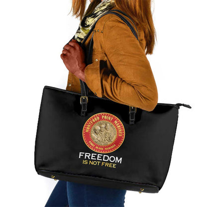 Honoring the First Black Marines Leather Tote Bag Montford Point Heroes - Black - African Pride
