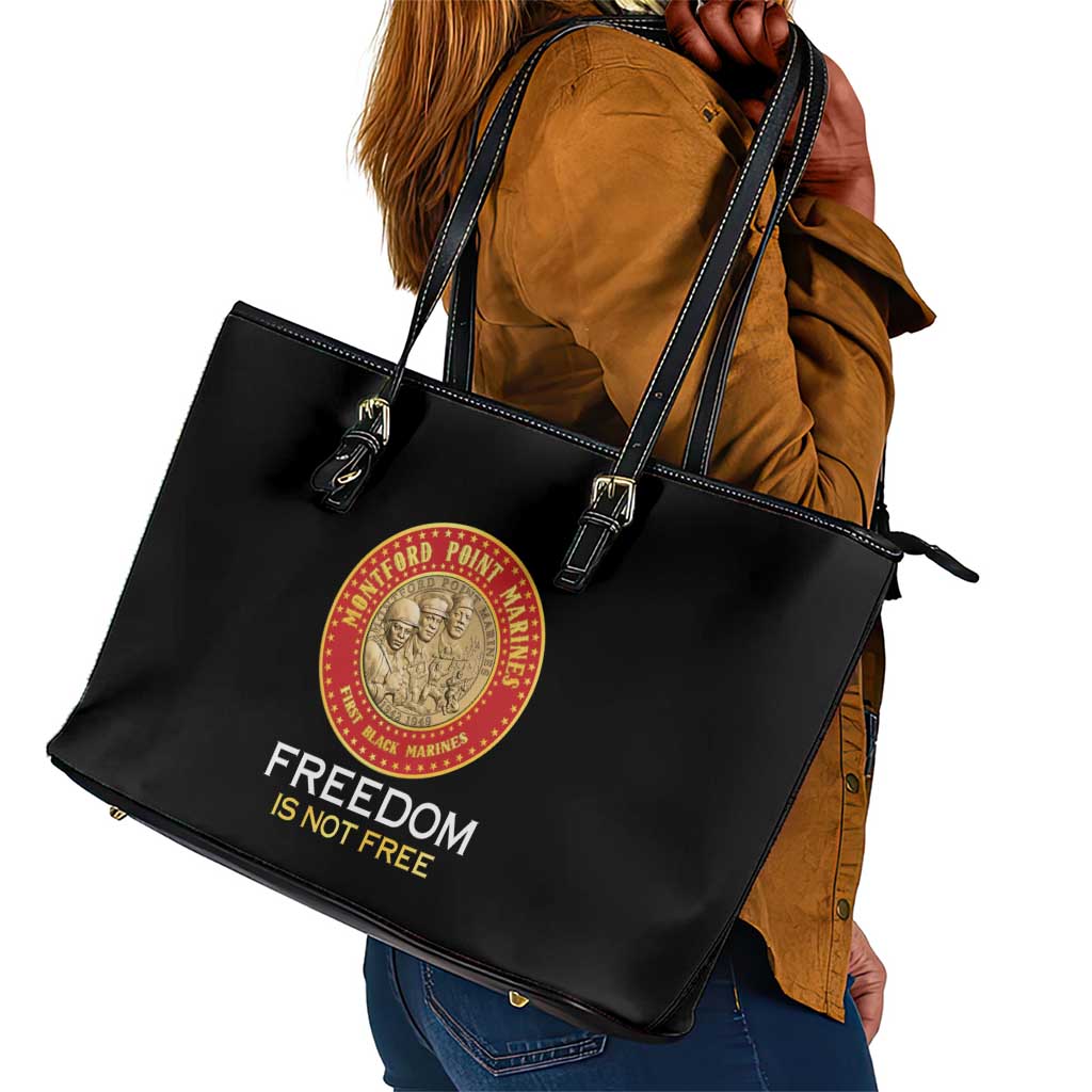 Honoring the First Black Marines Leather Tote Bag Montford Point Heroes - Black - African Pride