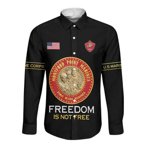 Personalized Honoring the First Black Marines Long Sleeve Button Shirt Montford Point Heroes - Black - African Pride