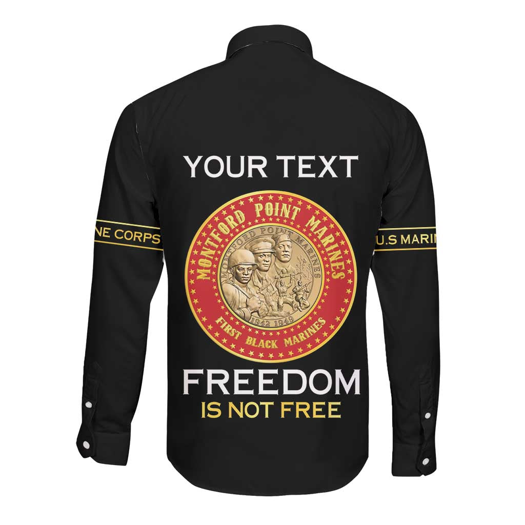Personalized Honoring the First Black Marines Long Sleeve Button Shirt Montford Point Heroes - Black - African Pride