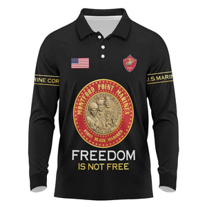 Personalized Honoring the First Black Marines Long Sleeve Polo Shirt Montford Point Heroes - Black - African Pride