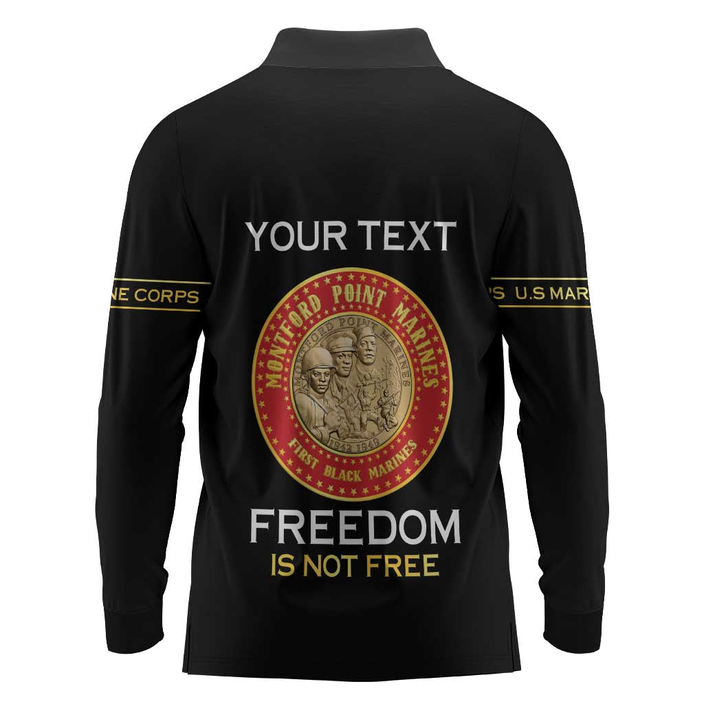 Personalized Honoring the First Black Marines Long Sleeve Polo Shirt Montford Point Heroes - Black - African Pride