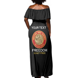 Personalized Honoring the First Black Marines Off Shoulder Maxi Dress Montford Point Heroes - Black - African Pride