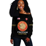 Personalized Honoring the First Black Marines Off Shoulder Sweater Montford Point Heroes - Black - African Pride