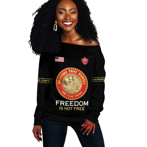 Personalized Honoring the First Black Marines Off Shoulder Sweater Montford Point Heroes - Black - African Pride