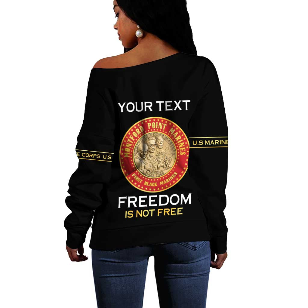 Personalized Honoring the First Black Marines Off Shoulder Sweater Montford Point Heroes - Black - African Pride