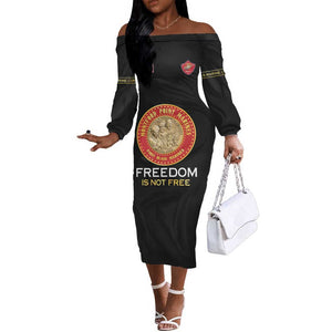 Personalized Honoring the First Black Marines Off The Shoulder Long Sleeve Dress Montford Point Heroes - Black - African Pride