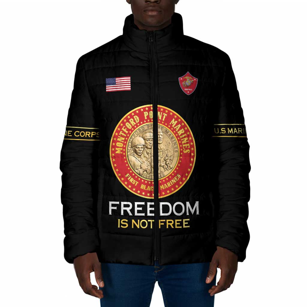 Personalized Proud to Honor Montford Point Marines Padded Jacket Freedom Is Not Free - Black