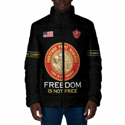 Personalized Proud to Honor Montford Point Marines Padded Jacket Freedom Is Not Free - Black
