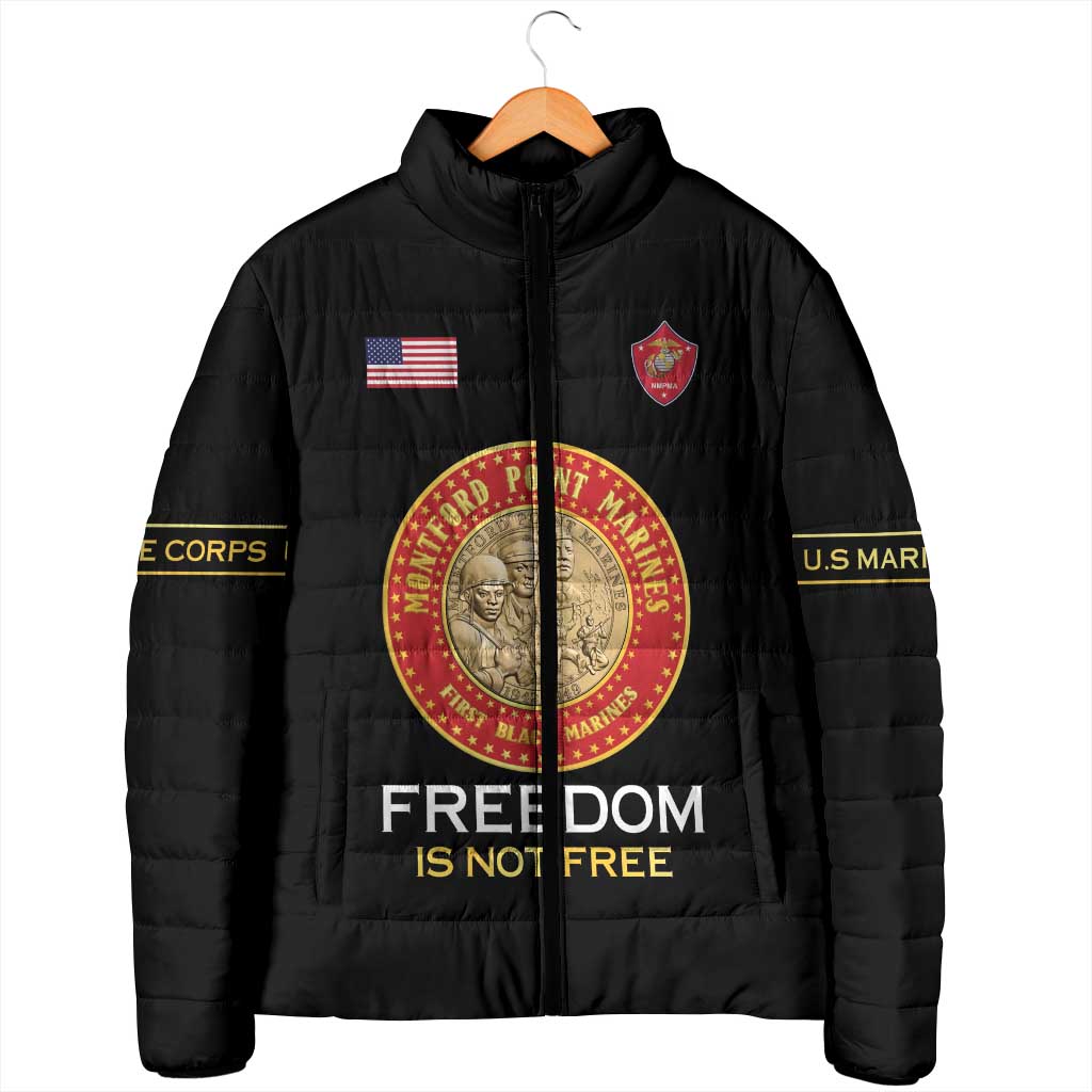 Personalized Proud to Honor Montford Point Marines Padded Jacket Freedom Is Not Free - Black