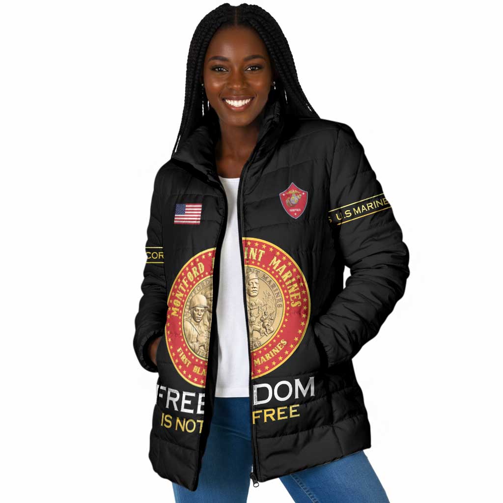 Personalized Proud to Honor Montford Point Marines Padded Jacket Freedom Is Not Free - Black