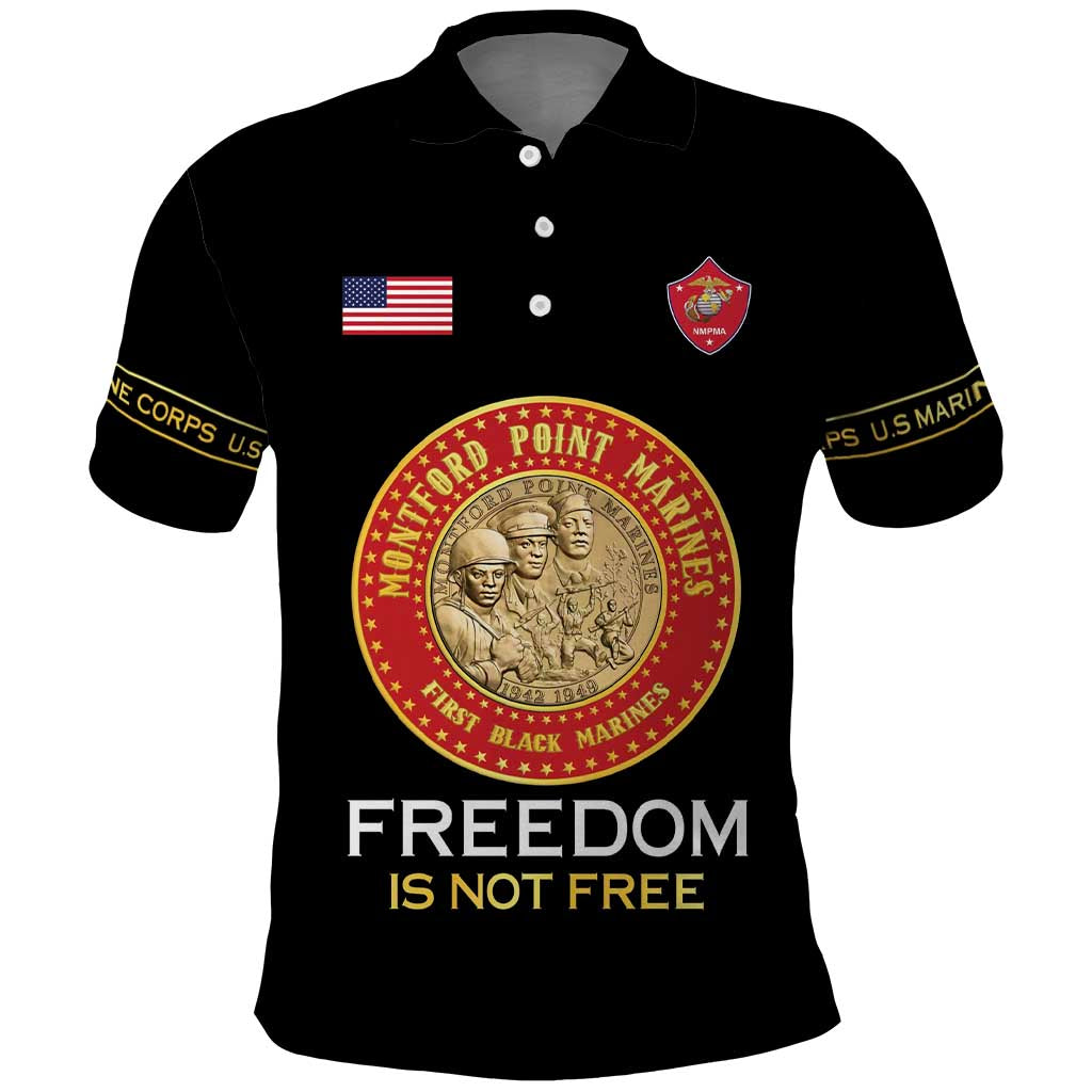 Personalized Honoring the First Black Marines Polo Shirt Montford Point Heroes - Black - African Pride