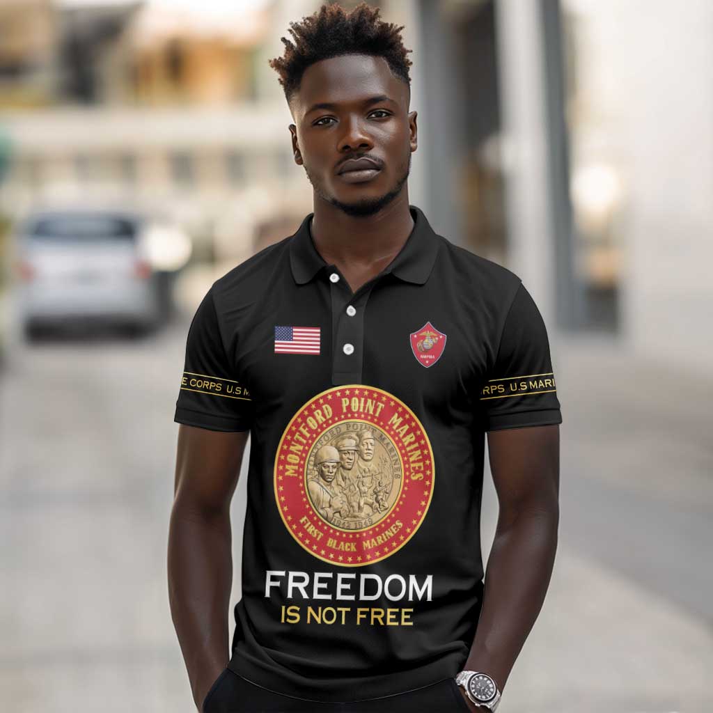 Personalized Honoring the First Black Marines Polo Shirt Montford Point Heroes - Black - African Pride