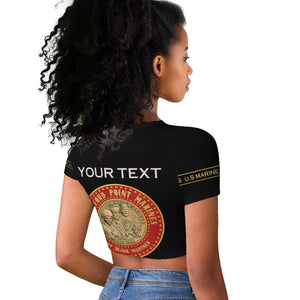 Personalized Honoring the First Black Marines Raglan Cropped T shirt Montford Point Heroes - Black - African Pride