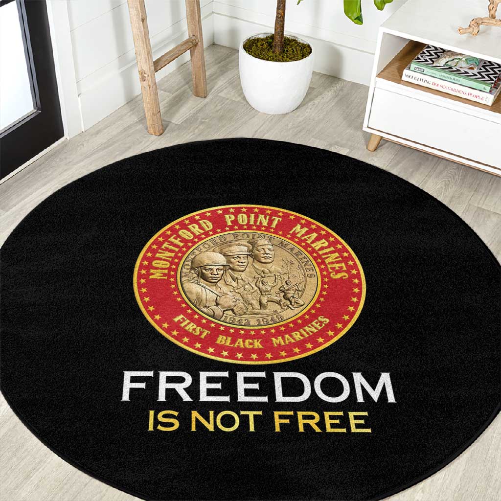 Honoring the First Black Marines Round Carpet Montford Point Heroes - Black - African Pride
