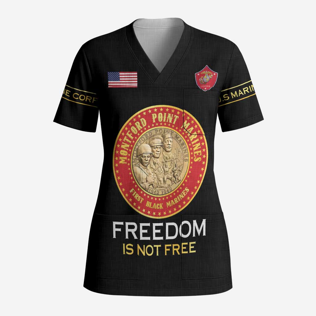 Personalized Honoring the First Black Marines Scrub Top Montford Point Heroes - Black - African Pride