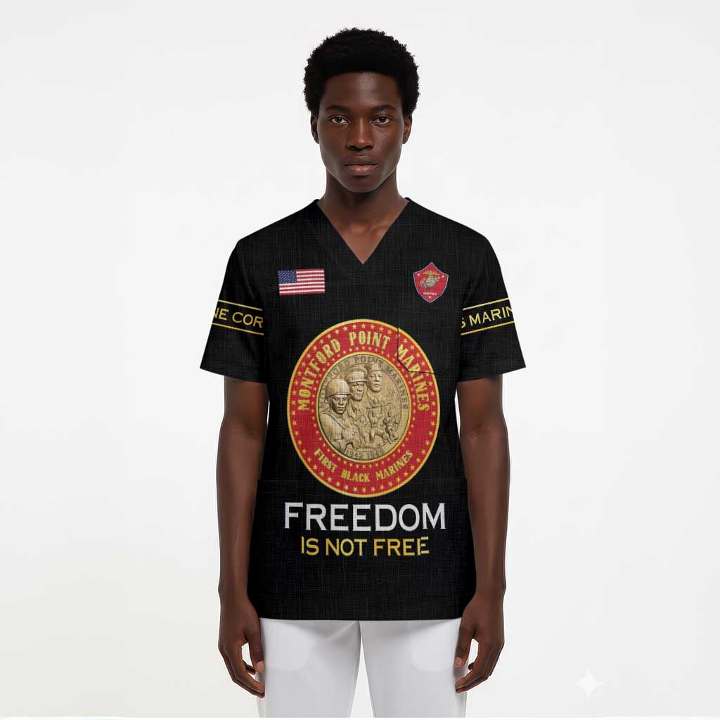Personalized Honoring the First Black Marines Scrub Top Montford Point Heroes - Black - African Pride