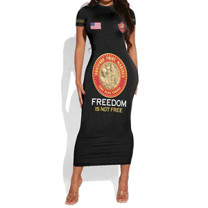Personalized Honoring the First Black Marines Short Sleeve Bodycon Dress Montford Point Heroes - Black - African Pride