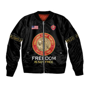 Personalized Honoring the First Black Marines Sleeve Zip Bomber Jacket Montford Point Heroes - Black - African Pride