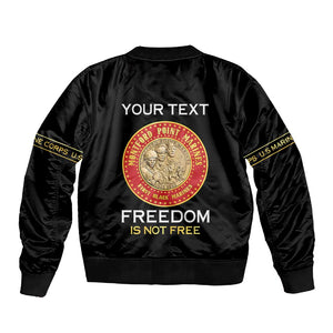Personalized Honoring the First Black Marines Sleeve Zip Bomber Jacket Montford Point Heroes - Black - African Pride