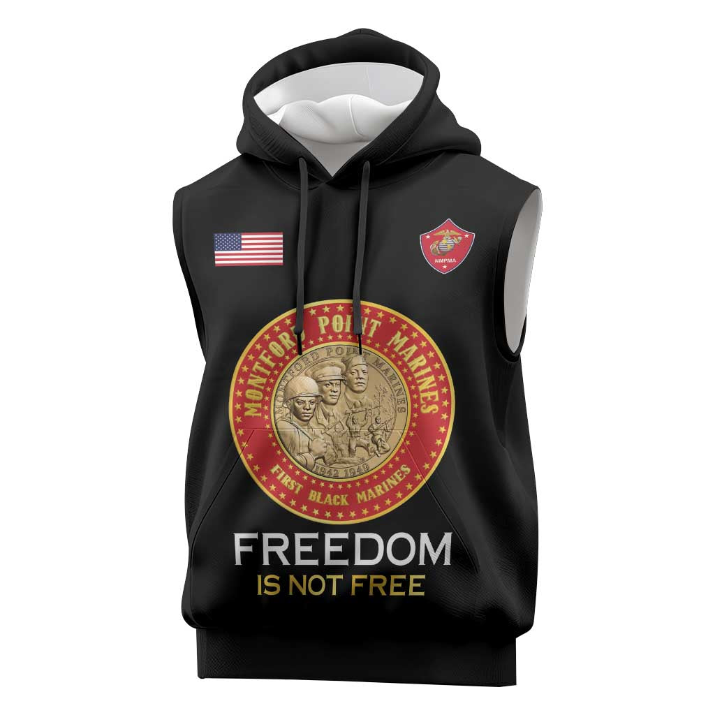Personalized Honoring the First Black Marines Sleeveless Hoodie Montford Point Heroes - Black - African Pride