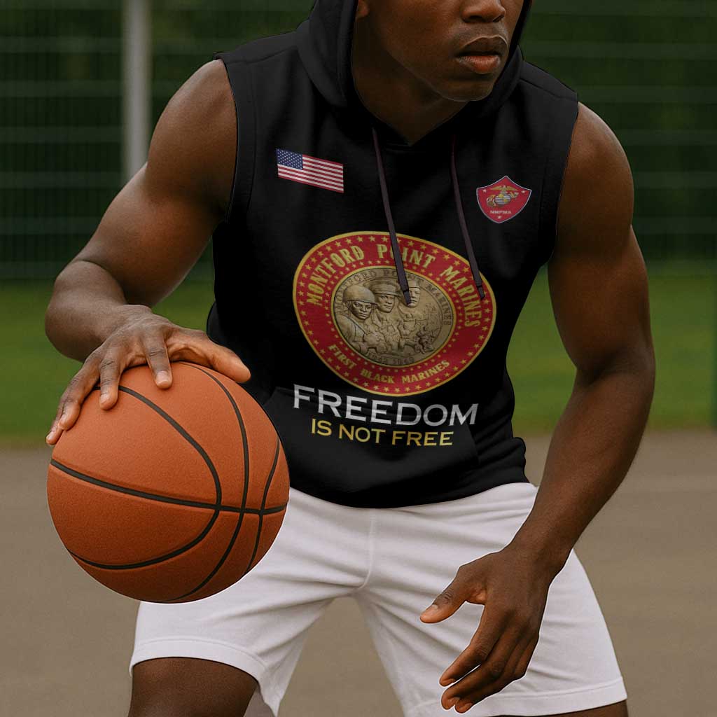 Personalized Honoring the First Black Marines Sleeveless Hoodie Montford Point Heroes - Black - African Pride