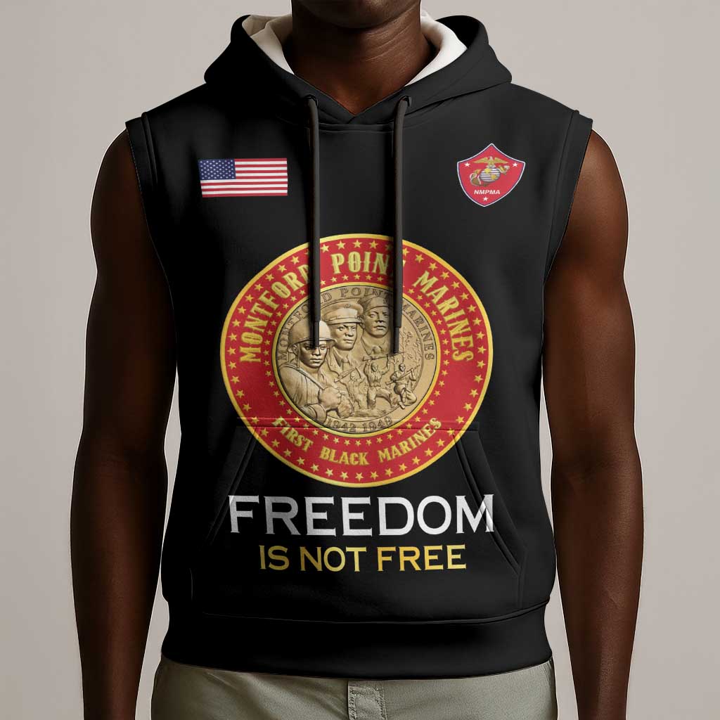 Personalized Honoring the First Black Marines Sleeveless Hoodie Montford Point Heroes - Black - African Pride