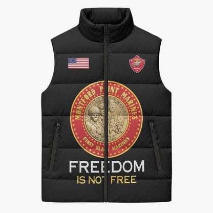 Personalized Proud to Honor Montford Point Marines Sleeveless Puffer Jacket Freedom Is Not Free - Black