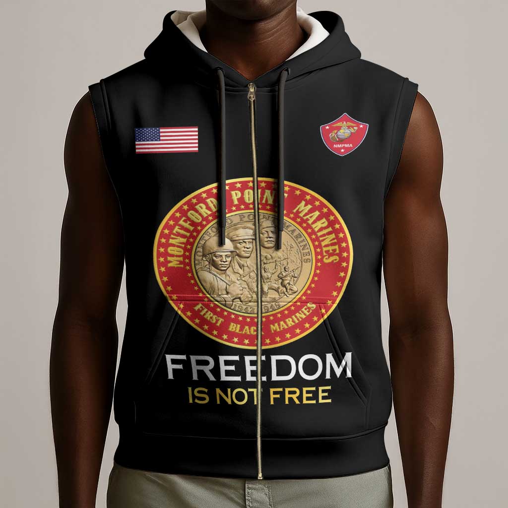 Personalized Honoring the First Black Marines Sleeveless Zip Hoodie Montford Point Heroes - Black - African Pride